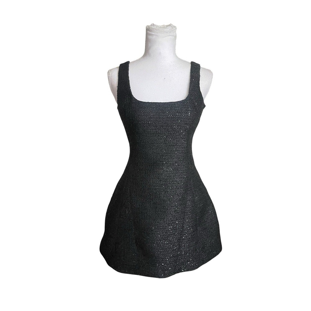 NWT Meshki Black Beth Tweed Mini Dress Wool Blend Sparkly Sz XS LBD Old Money - Picture 7 of 15